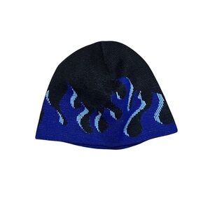 40 Point Roxbury Winter Hat Blue Flames Beanie Made in USA Rare Vintage VTG Y2K